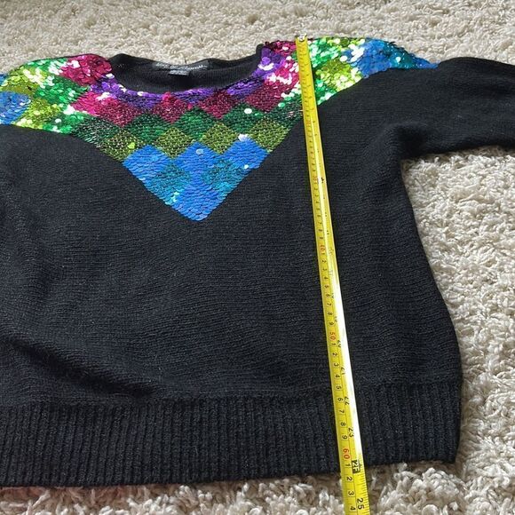 Vintage 90s Black Angora Blend Sequin Pullover Sweater Shoulder Pads Size S - Picture 6 of 14